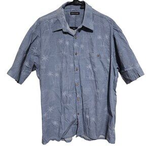 Pierre Cardin Light Blue Button Up Shirt Mens Size Large Palm Tree Print